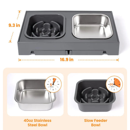 2-in-1 Elevated Slow Feeder & Water Bowls