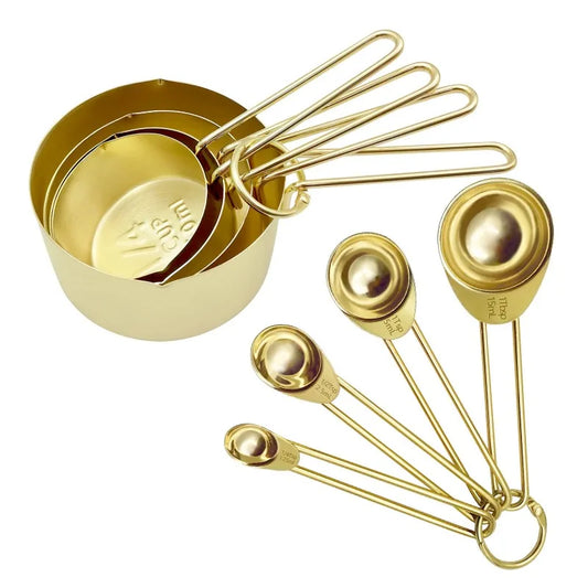 Gold or Wooden Handle Measuring Cups and Spoons Set