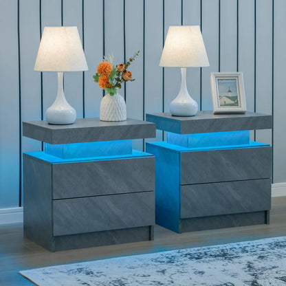 Set of 2 LED Nightstands with 2 Drawers