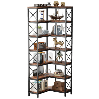 Tribesigns 7-Shelf Corner Bookshelf w/ Metal Frame