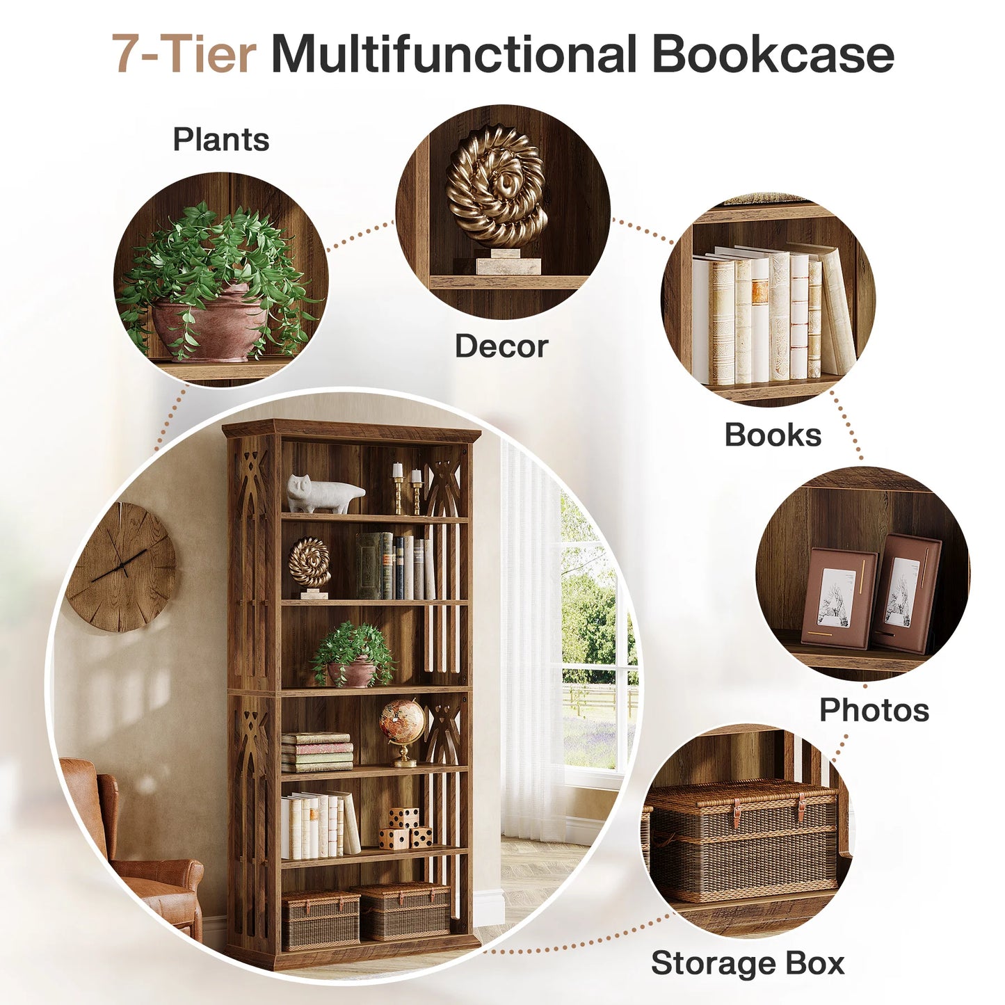 75-Inch 6-Tier Tall Bookshelf