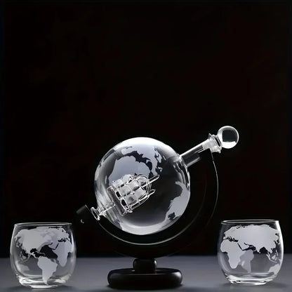 World Map Etched Glass Cups with Decanter