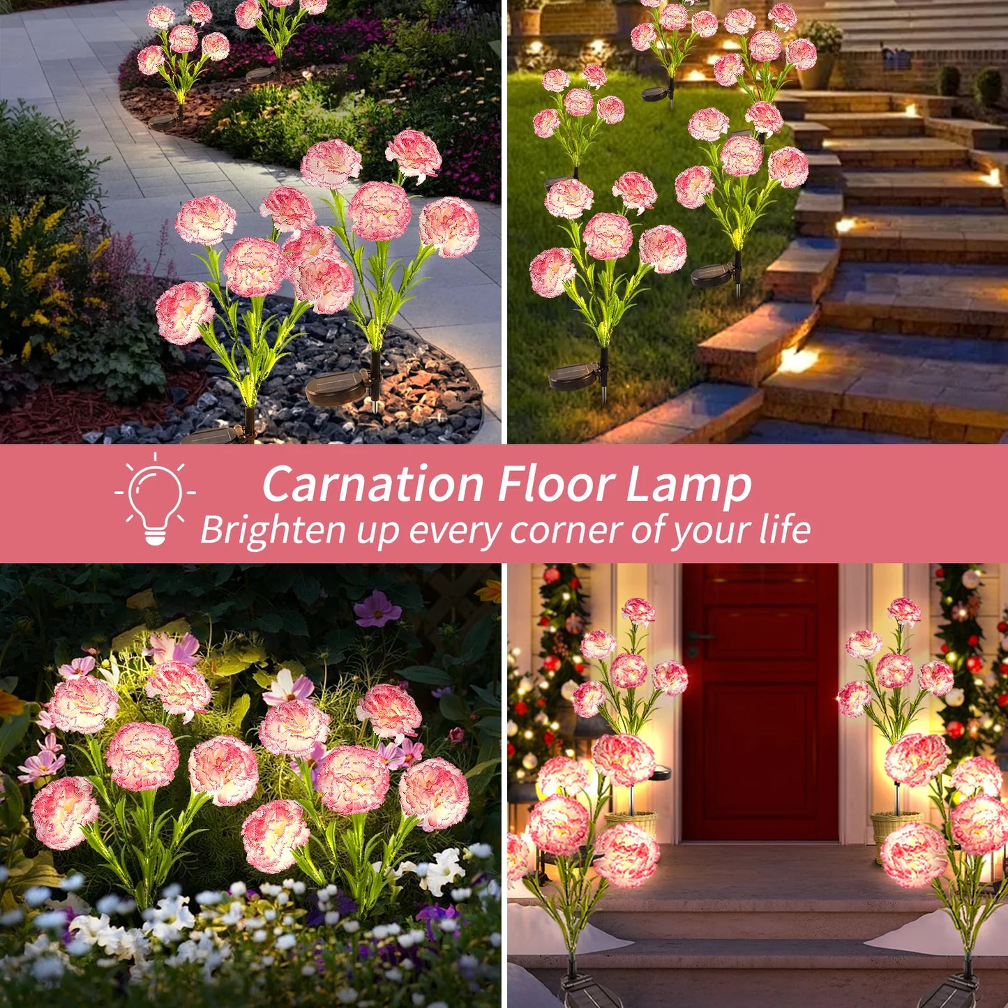 2pc LED Carnation Solar Lights