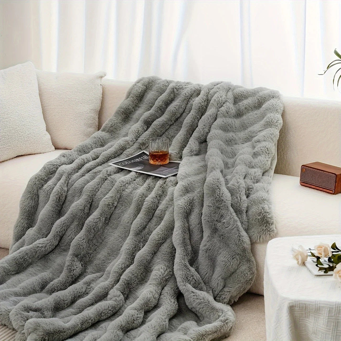 Cozy Faux Rabbit Oversized Throw