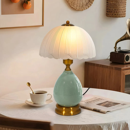 16" Dimming LED Green Ceramic Table Lamp
