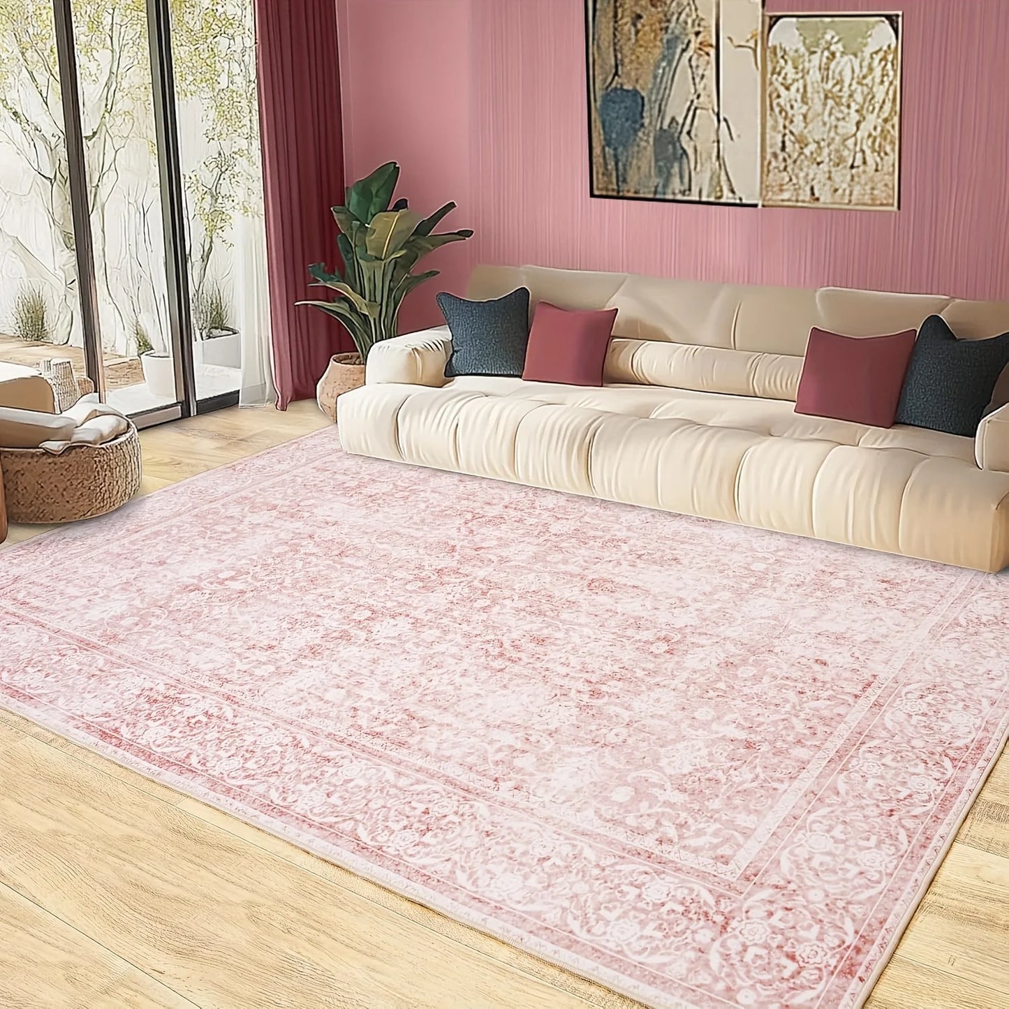 Pink floral large area rug