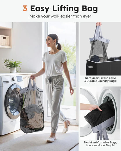 Extra Large 3-Section Laundry Hamper with Lid
