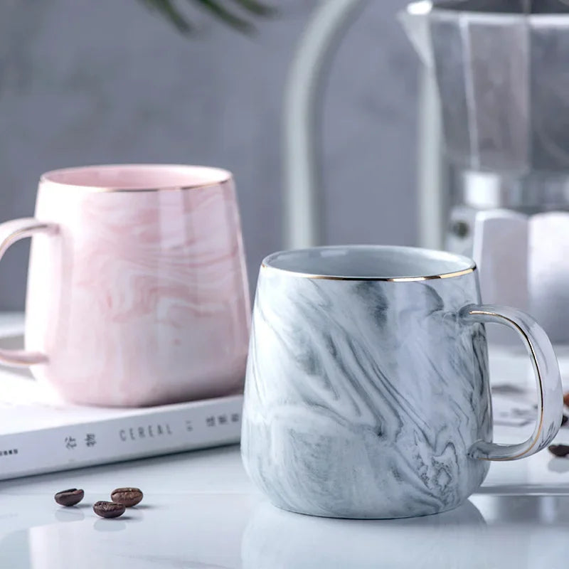 Nordic Marble Ceramic Mug with Gold Rim