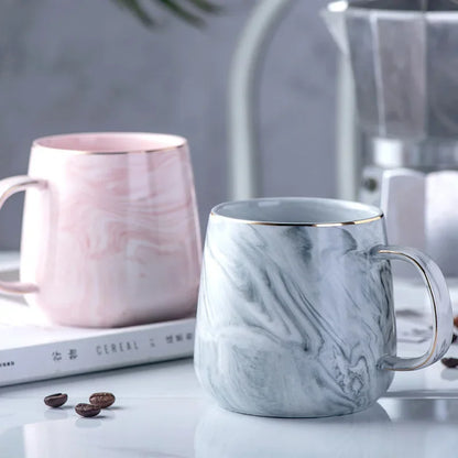Nordic Marble Ceramic Mug with Gold Rim