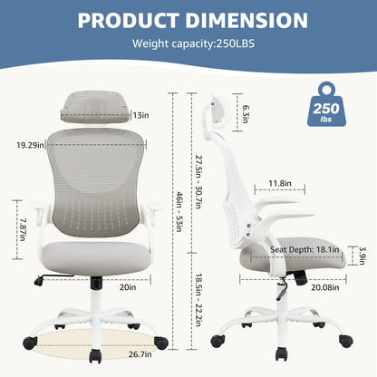 JHK Office Chair Lumbar Support Adjustable Headrest & Arms