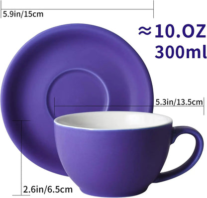 Set of 4 Ceramic Latte Cup and Saucer