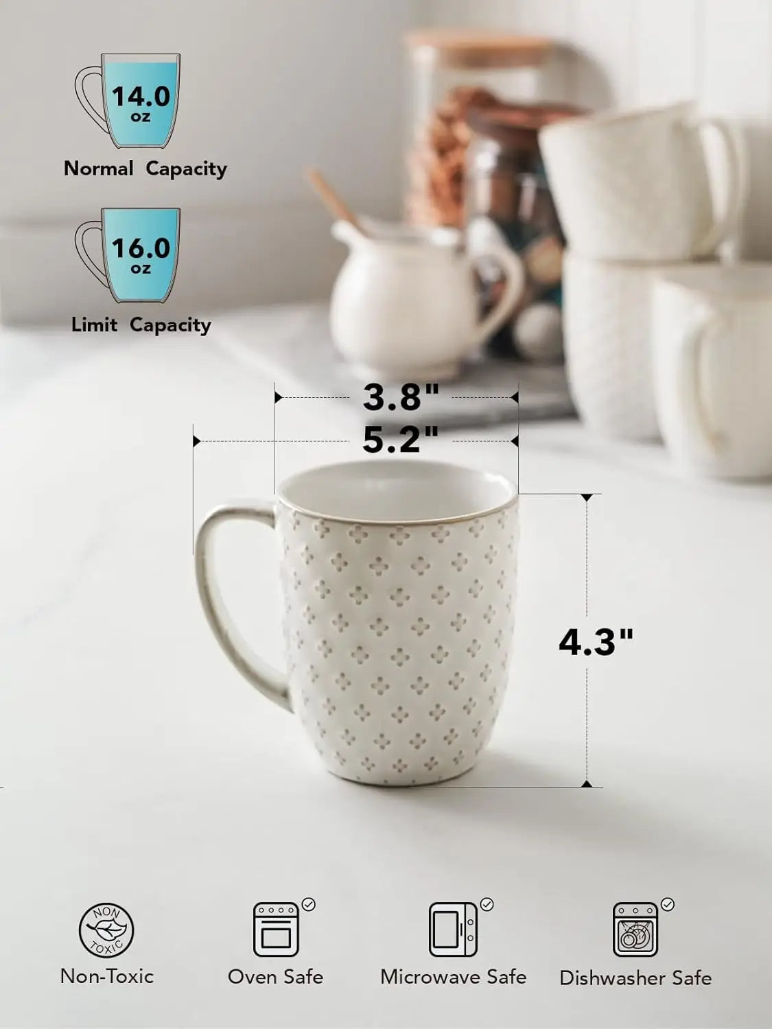 16 oz Ceramic Mug Set of 4
