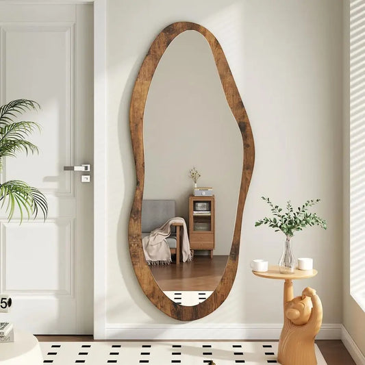 Large Asymmetrical Wood Framed Wall Mirror