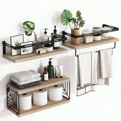Floating Rustic Wood Bathroom Shelves