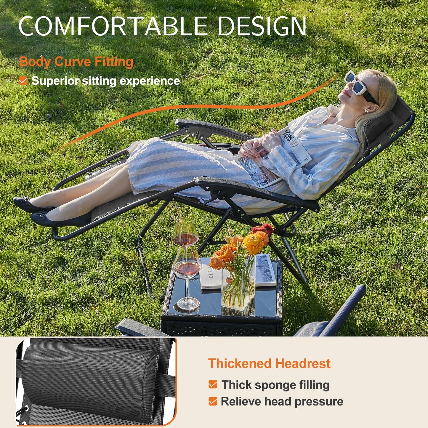 2pc Zero Gravity Lounge Chair, Cup Holder