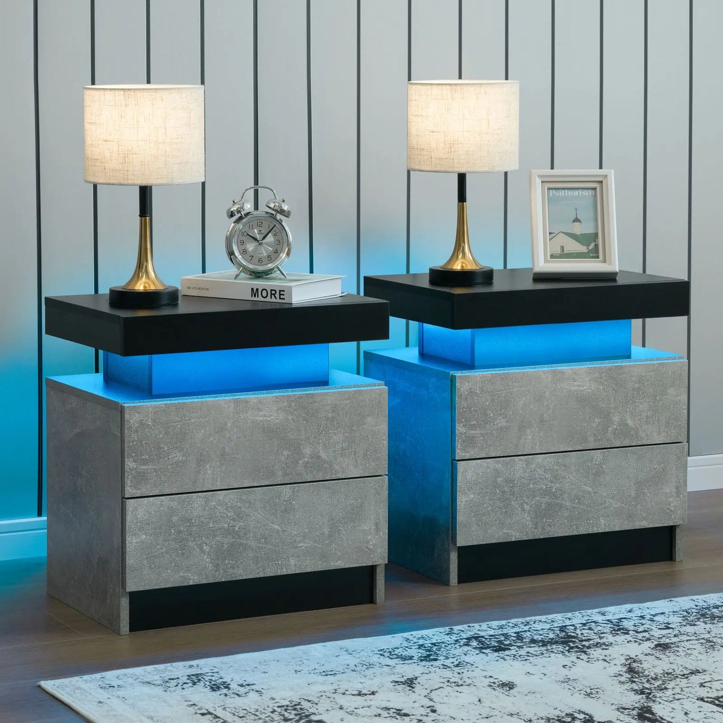 Set of 2 LED Nightstands with 2 Drawers
