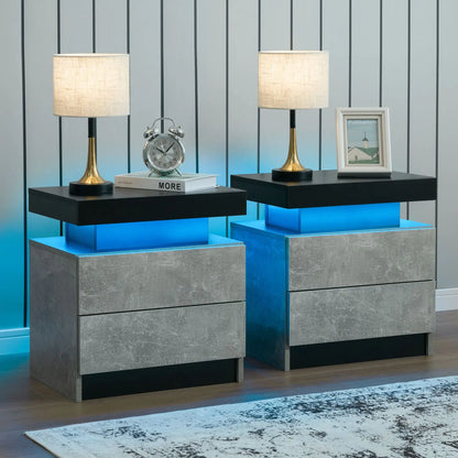 Set of 2 LED Nightstands with 2 Drawers