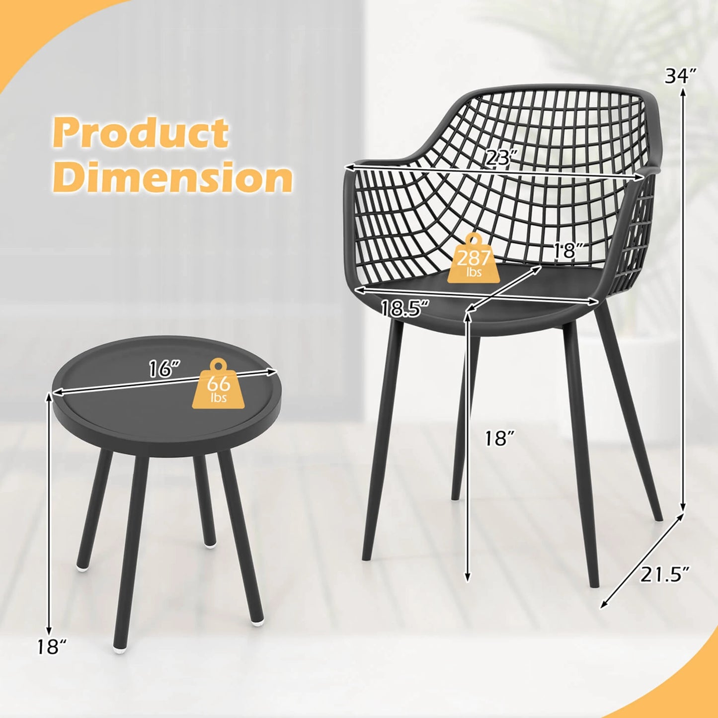 3 Piece Heavy Duty Patio Bistro Set