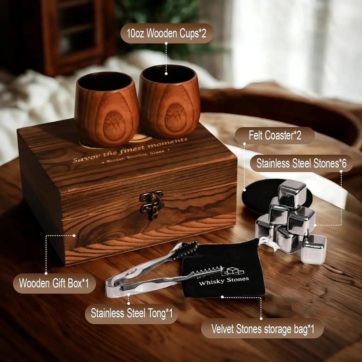 Handcrafted Charred Wooden Whiskey Glass Set