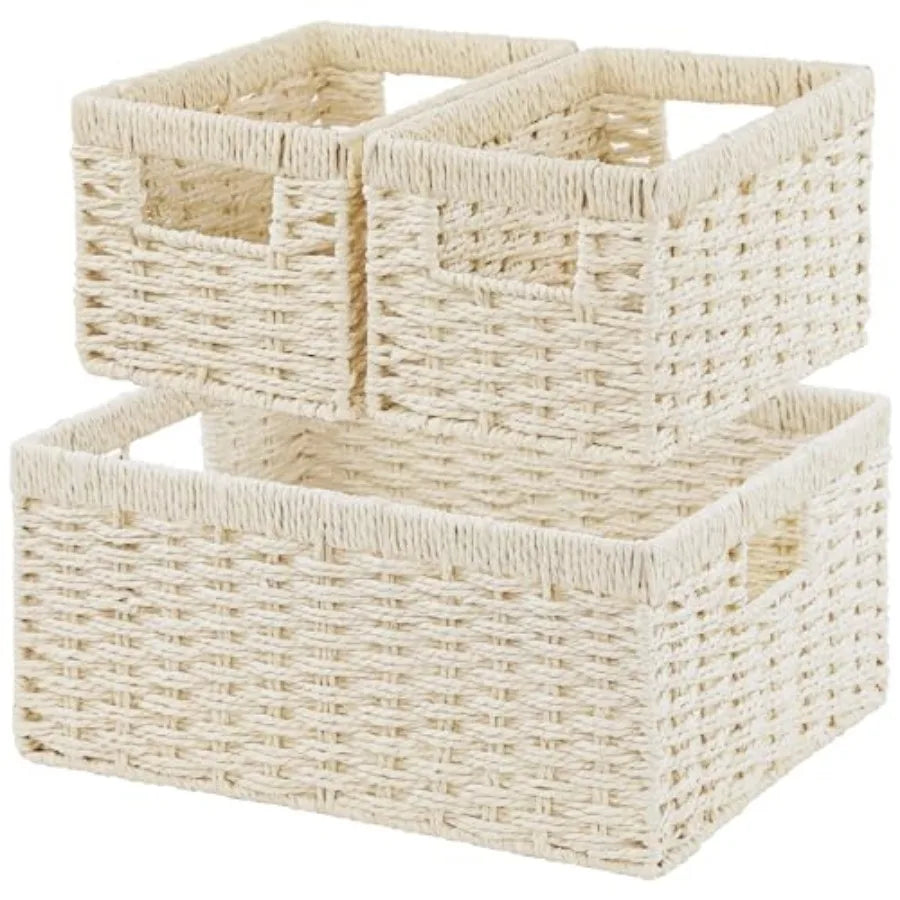 3-Pack Woven Rope Wicker Baskets