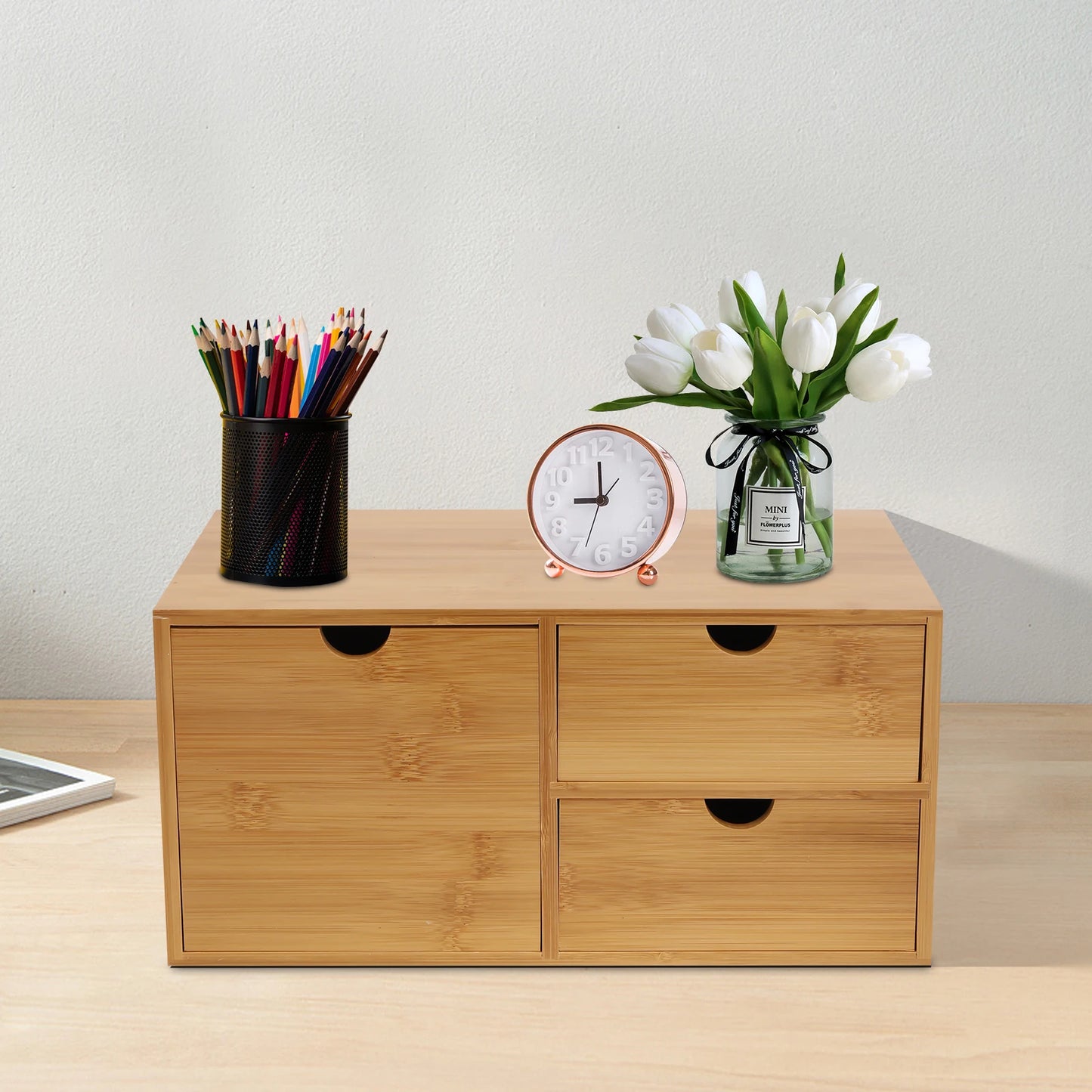 3 Drawer Bamboo Desk Organizer