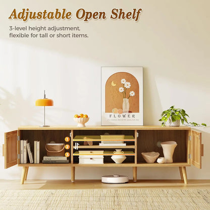 Boho TV Stand with 2 Cabinets & Shelving