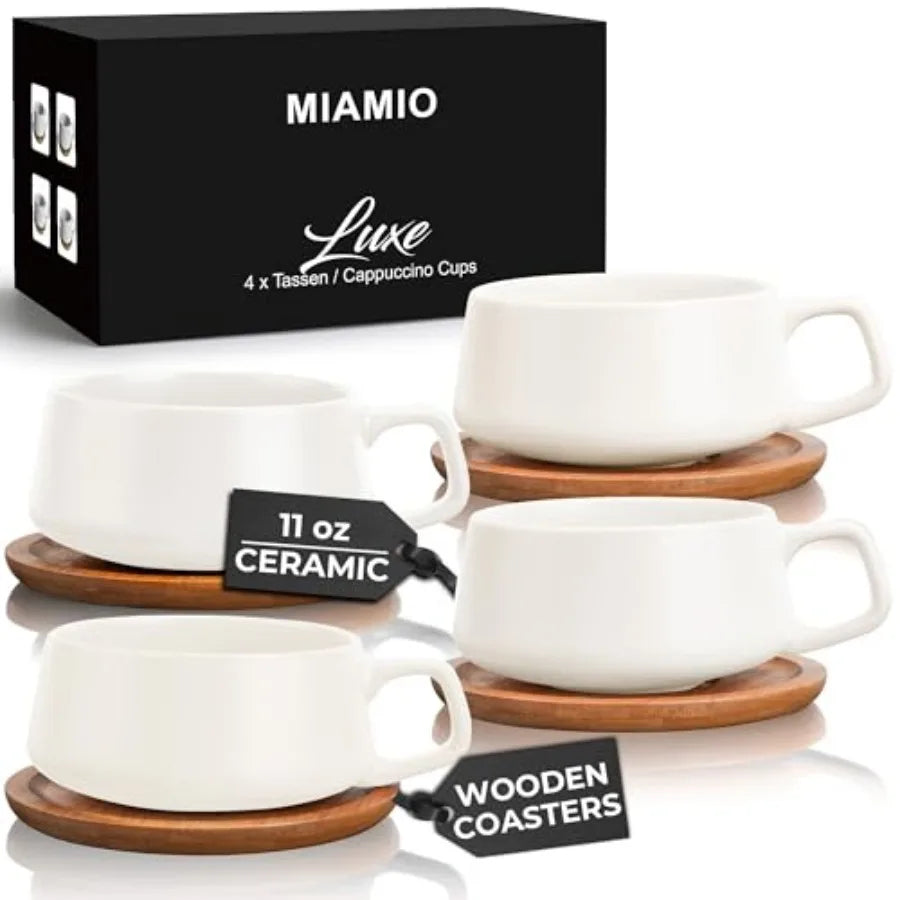 Set of 4 Ceramic Cups and Saucers