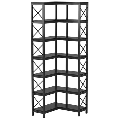 Tribesigns 7-Shelf Corner Bookshelf w/ Metal Frame