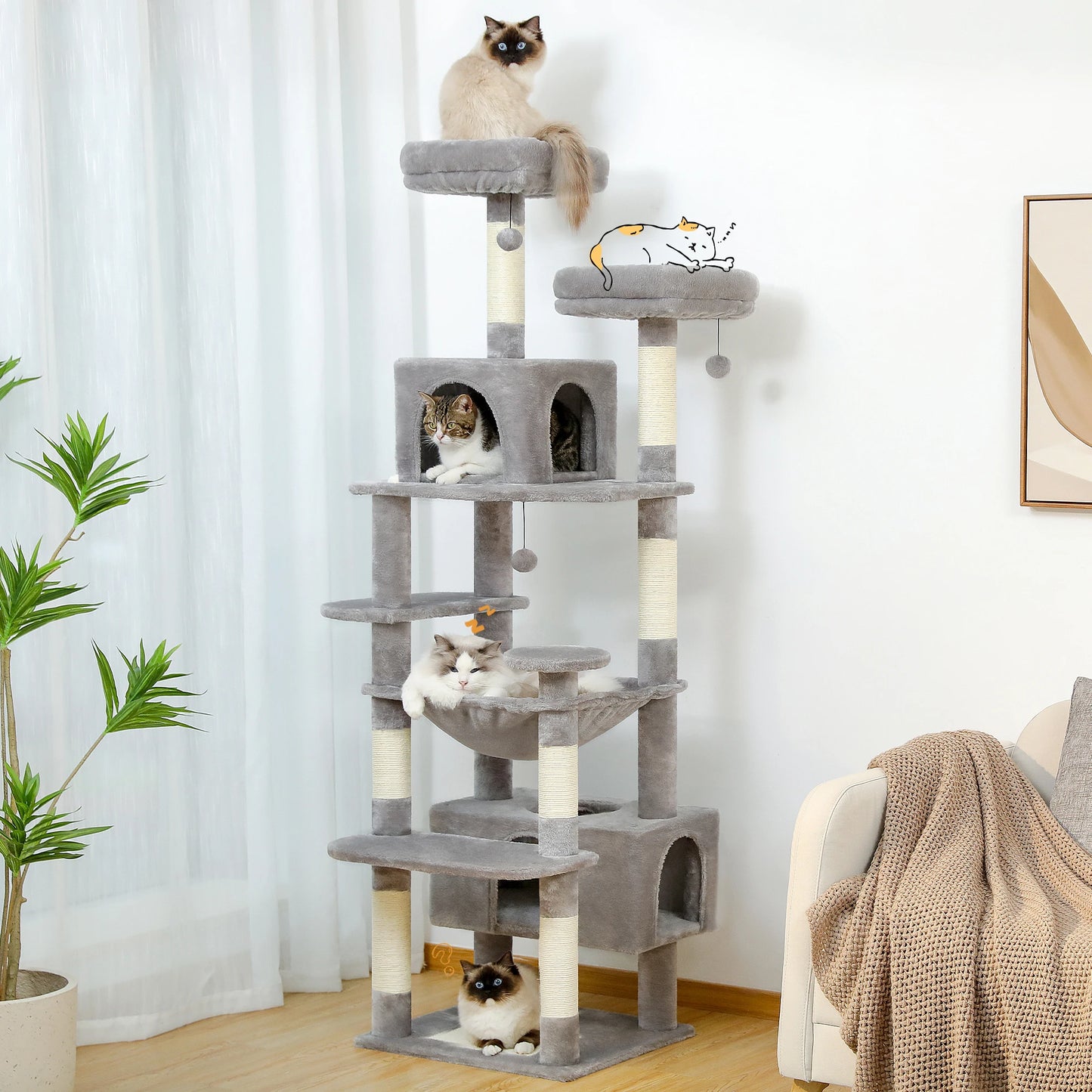 Large Tree & Tower for Indoor Cats With Scratching Posts