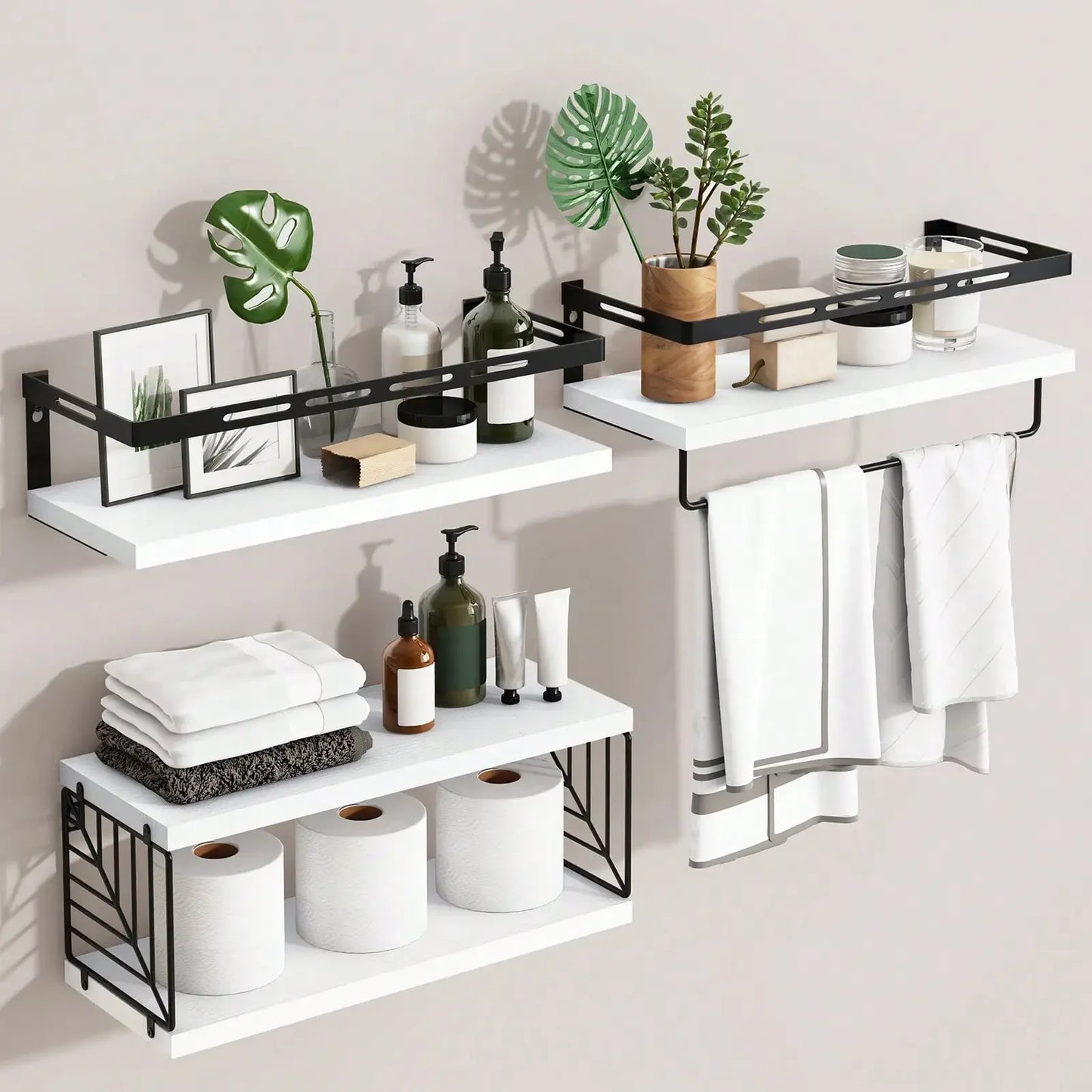 Floating Shelves with Towel Bar