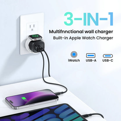 3 in 1 USB C Wall Charger Block for iPhone, Ipad, Apple Watch