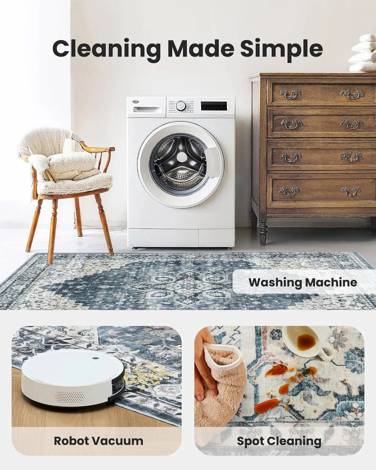8x10 Washable Area Rug with Non-Slip Backing