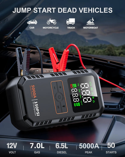 4-IN-1 Car Jump Starter with Air Compressor