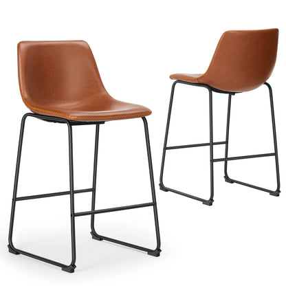 Set of 2 Modern Faux Leather Counter Height Bar Stools
