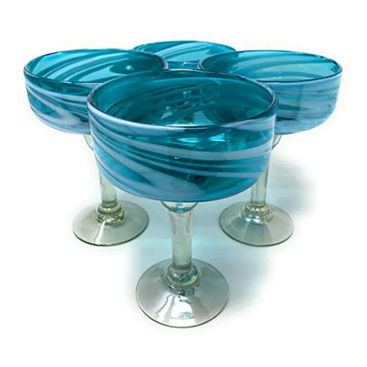 16 oz Hand Blown Set of 4 Margarita Glasses