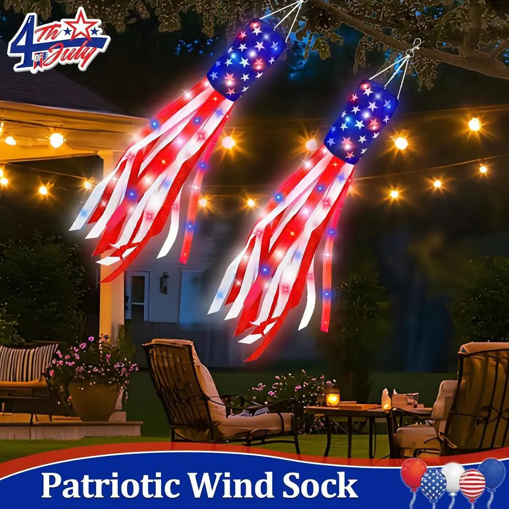 2 Pk Lighted American Flag Windsock