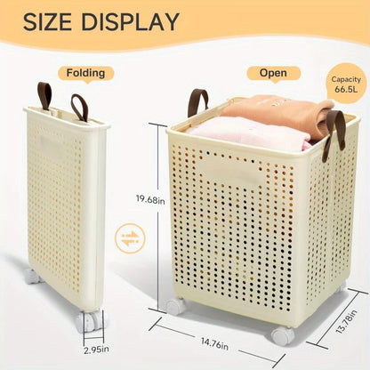 66.5L Foldable Laundry Basket with Wheels