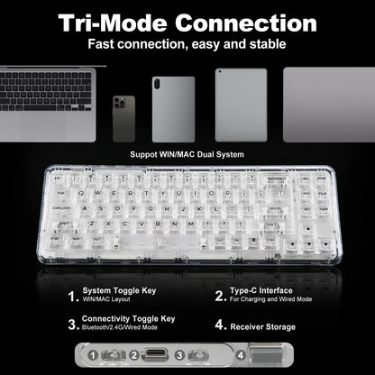 Transparent Gaming Keyboard with Clear Keycaps