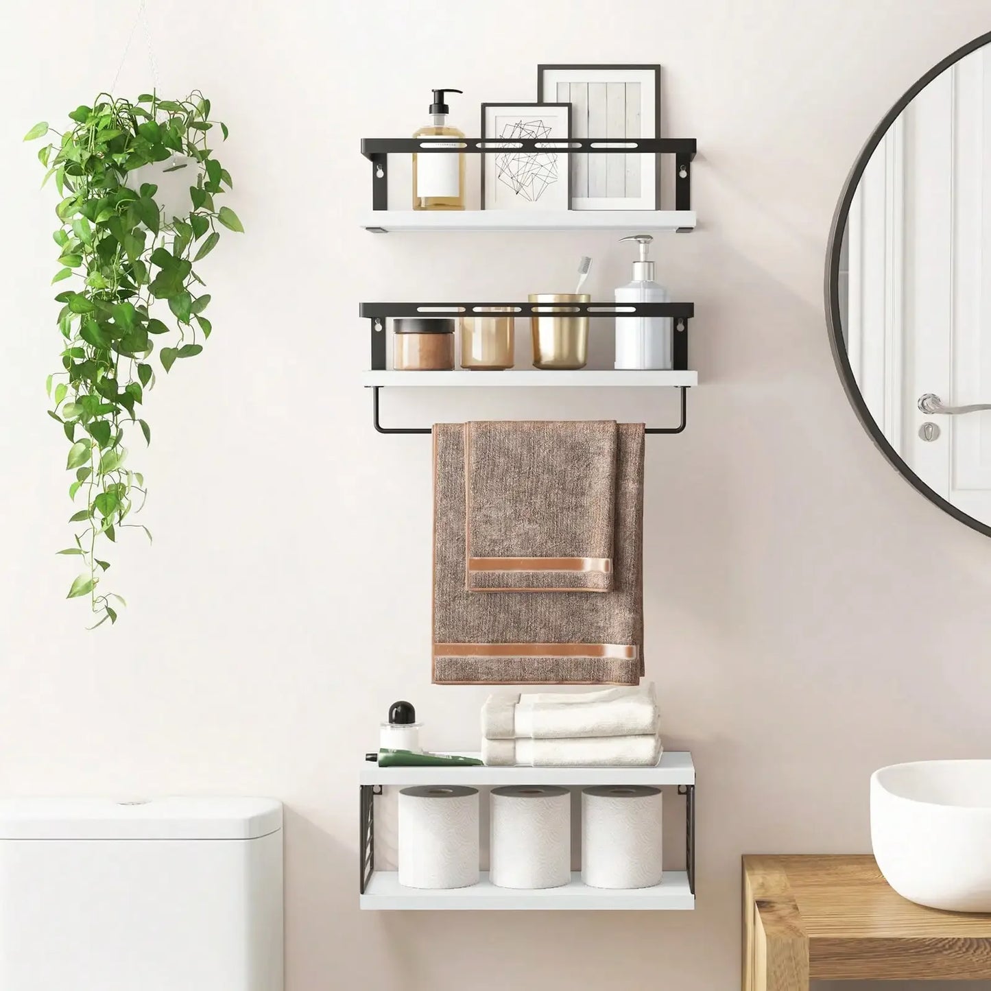 Floating Shelves with Towel Bar