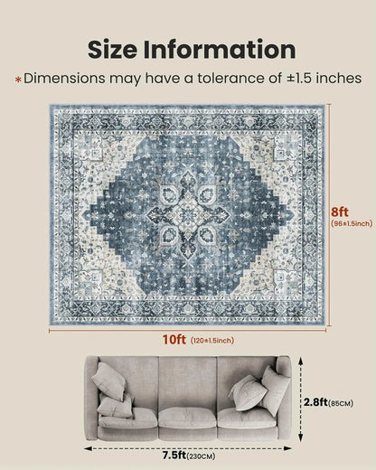 8x10 Washable Area Rug with Non-Slip Backing