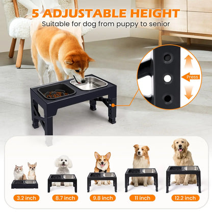 2-in-1 Elevated Slow Feeder & Water Bowls
