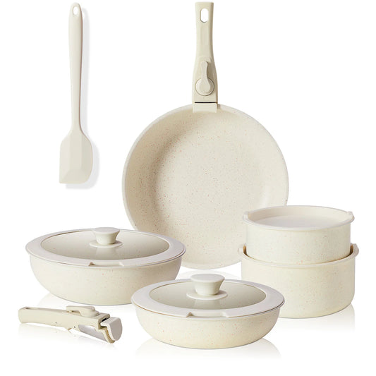 12-Piece Kitchen Cookware with Removable Handle