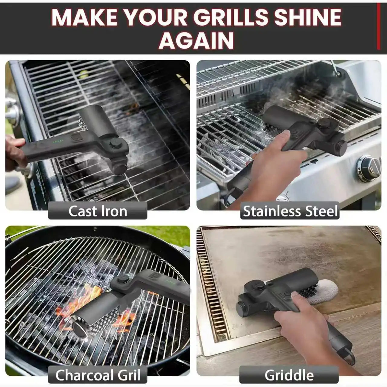 Electric Grill Brush Cleaning BBQ Cleaner Brush Cordless Rechargeable Rotary Adjustable Outdoor Heavy oil Stains Clean Tool