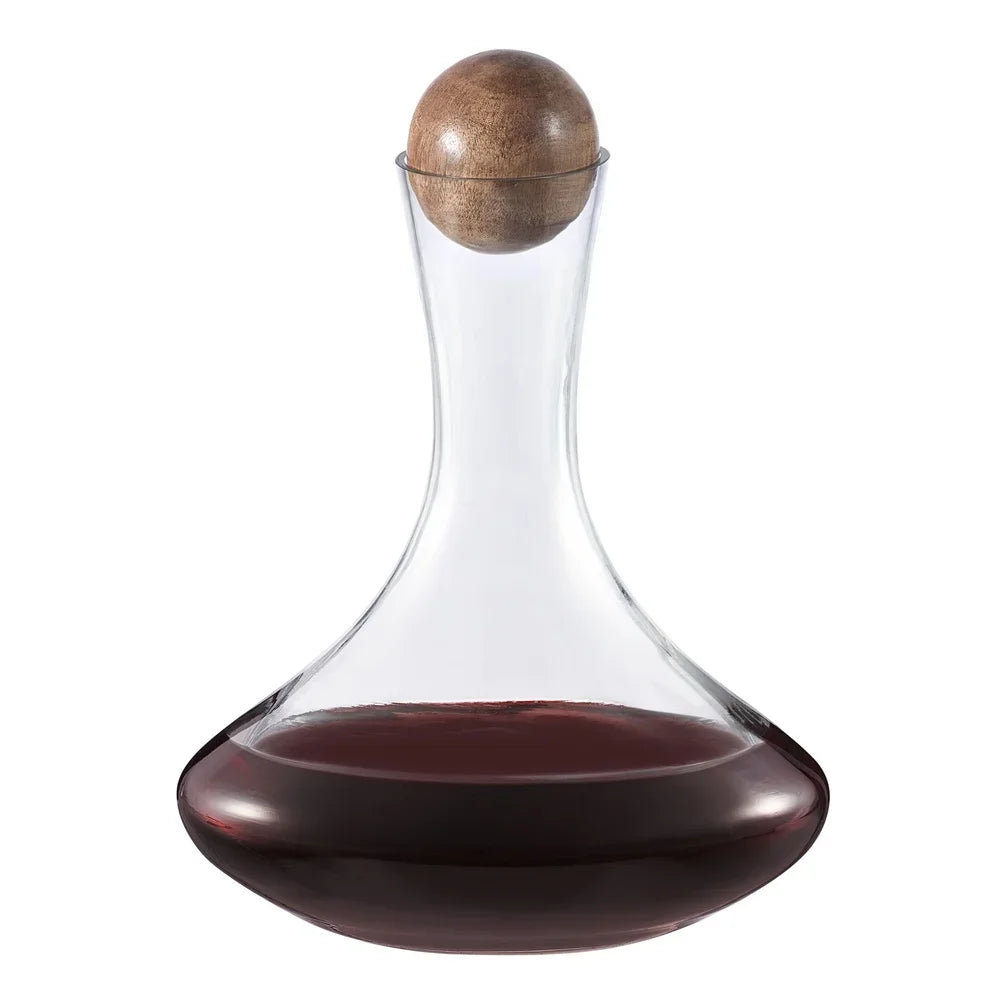 Glass Wine Decanter with Wooden Sphere Stopper