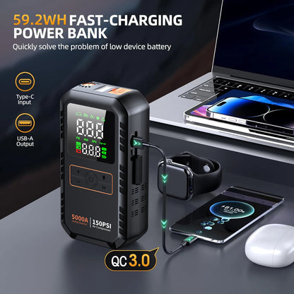 4-IN-1 Car Jump Starter with Air Compressor