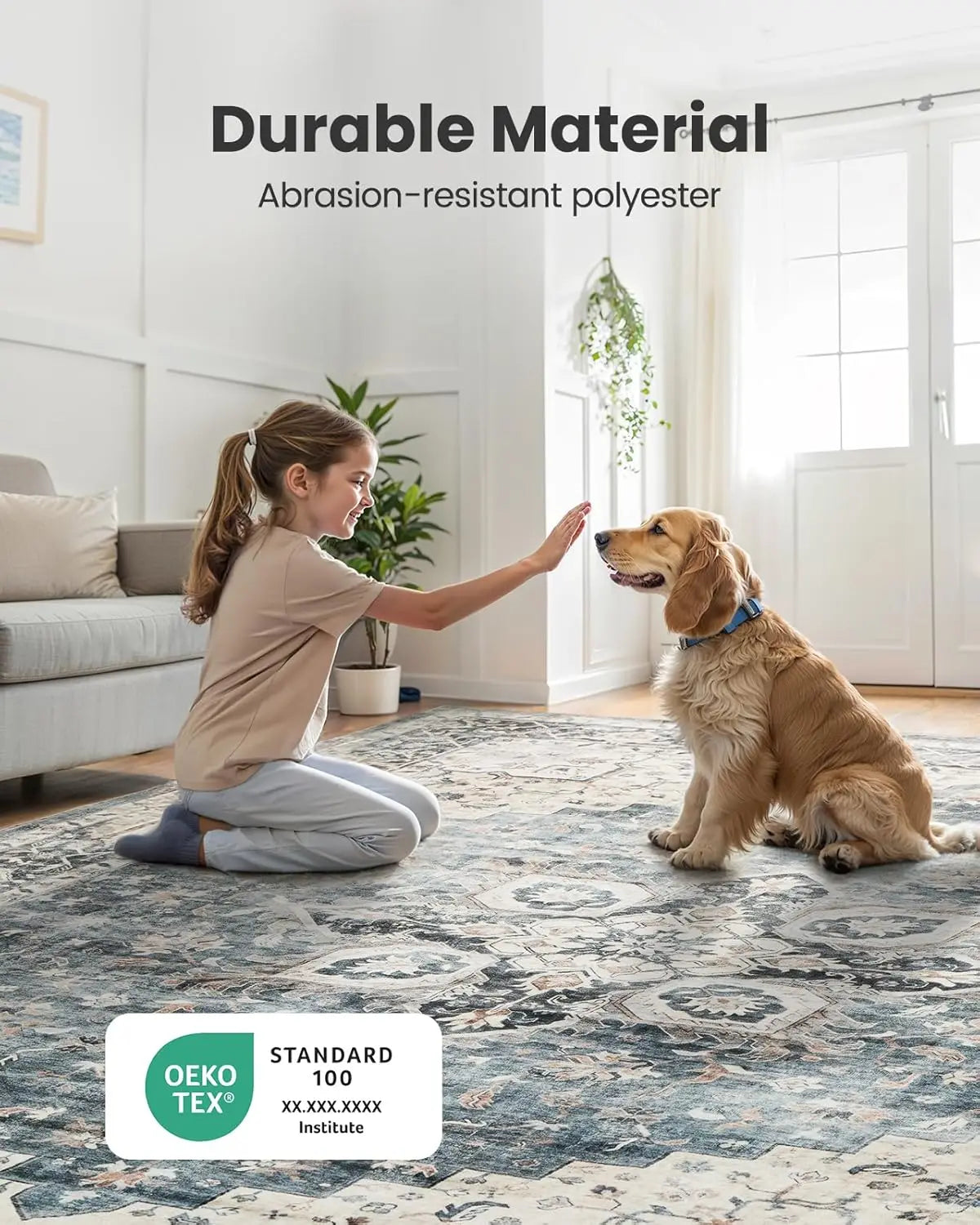 8x10 Washable Area Rug with Non-Slip Backing