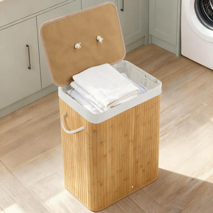 Large Bamboo Laundry Hamper with Removable Liner