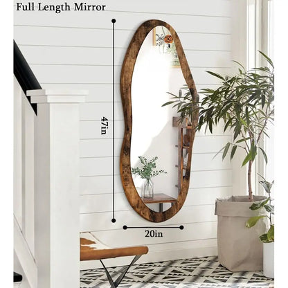 Large Asymmetrical Wood Framed Wall Mirror
