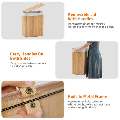 Large Bamboo Laundry Hamper with Removable Liner