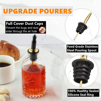 Glass Syrup Dispenser Bottle 7oz with Metal Pour Spout, Labels & Stopper for Coffee, Maple, Honey, Oil, Sauces